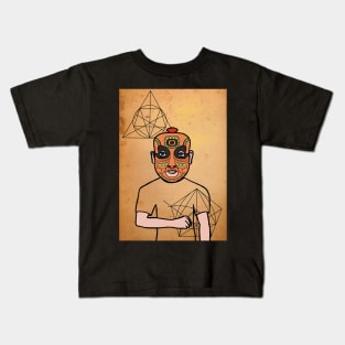 DaVinci-Inspired Indian Male Character with Blue Eyes and Egyptian Hieroglyph Background Kids T-Shirt